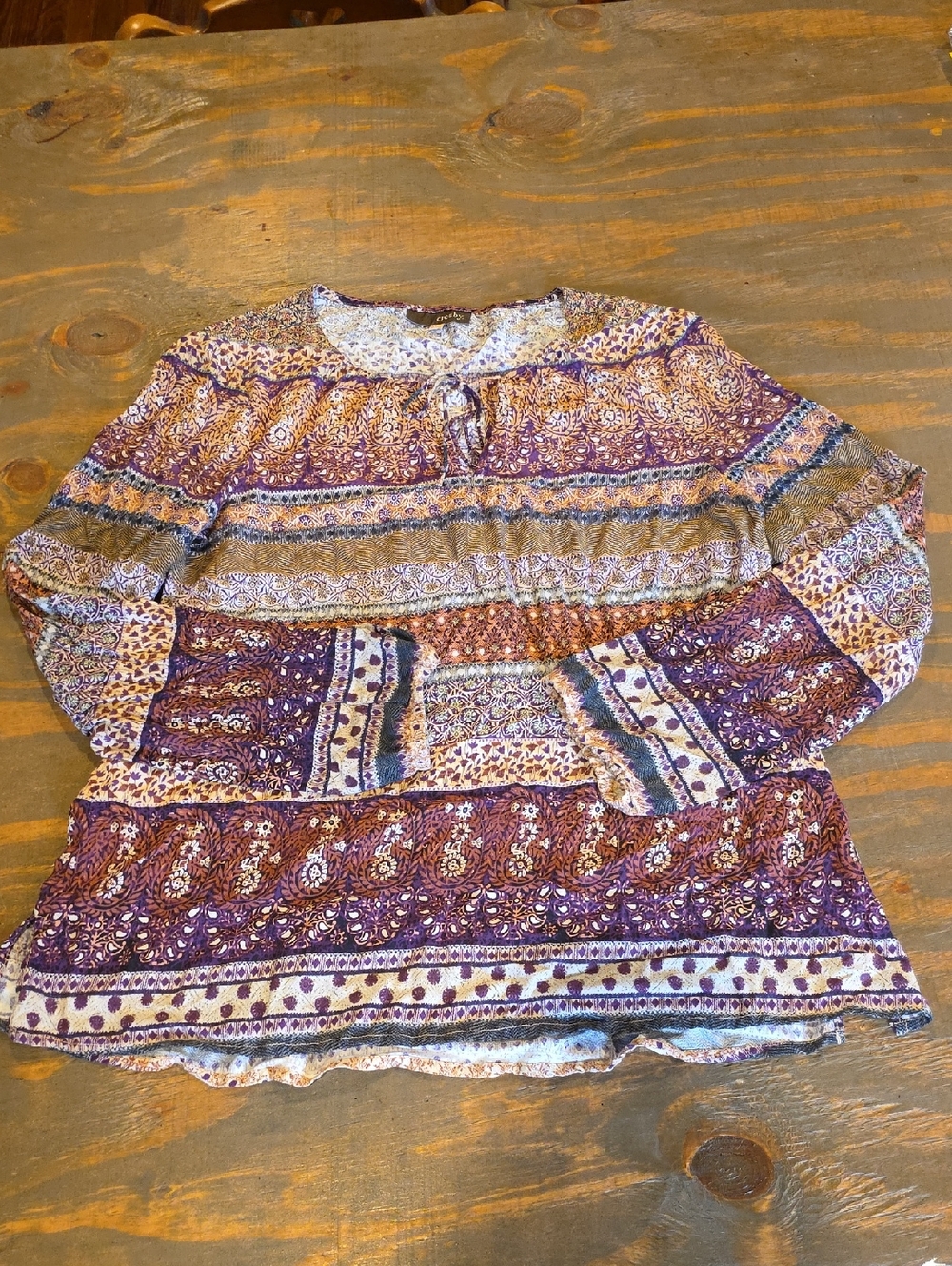 crosby. Paisley Stripe Boho Blouse in Purple and Cream